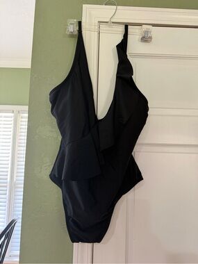 Kona Sol Black Ruffled One-Piece Swimsuit